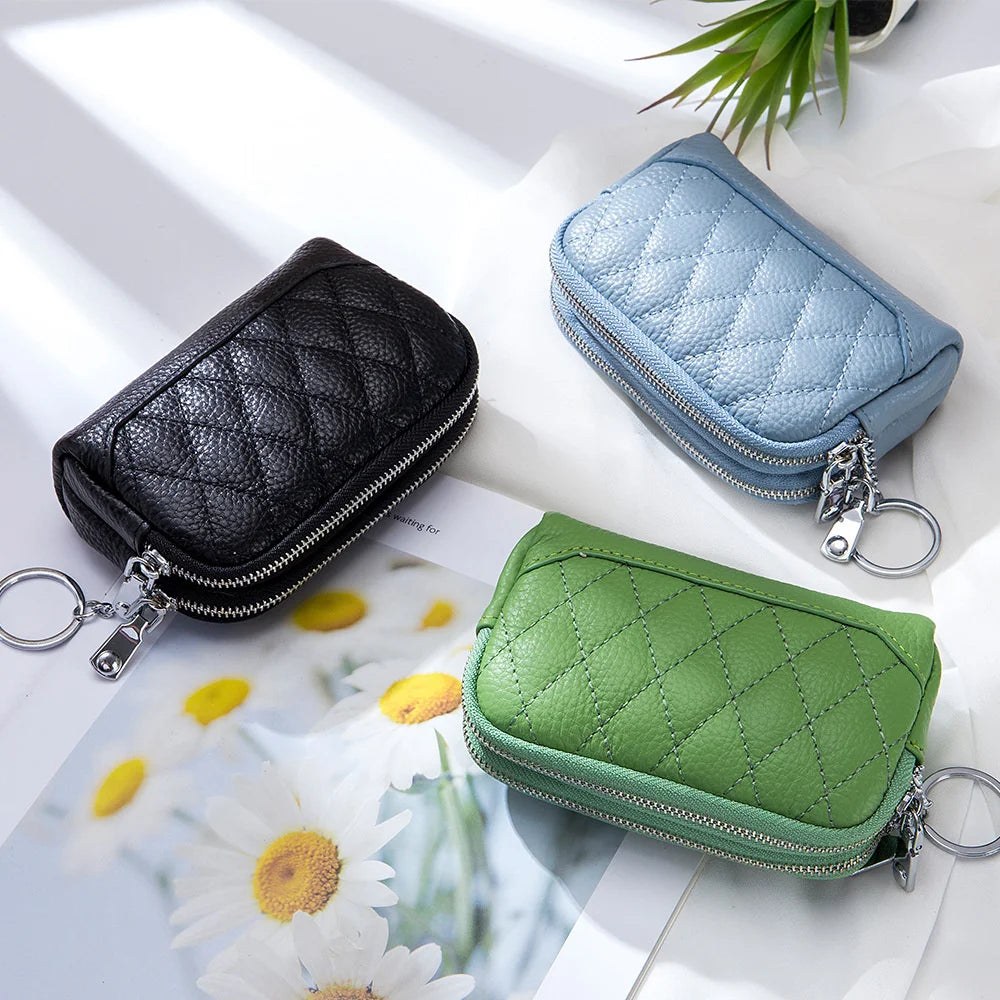 Zipper Cow Leather Women Wallet Mini Coin Purse Key Chain