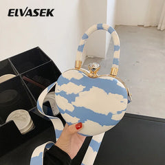 Stripe Heart Shaped Crossbody Bag Ladies Wide Strap Shoulder Bags