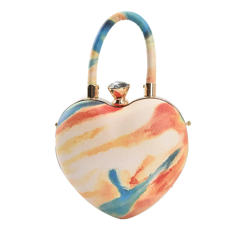 Stripe Heart Shaped Crossbody Bag Ladies Wide Strap Shoulder Bags