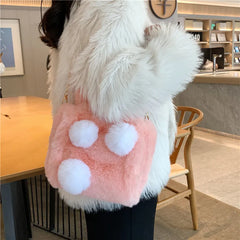 Faux Fur Ball Messenger Bag Fluffy Shoulder Handbag Plush Women's Top Bags