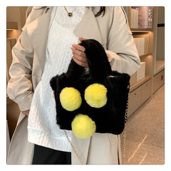 Faux Fur Ball Messenger Bag Fluffy Shoulder Handbag Plush Women's Top Bags