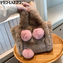 Faux Fur Ball Messenger Bag Fluffy Shoulder Handbag Plush Women's Top Bags