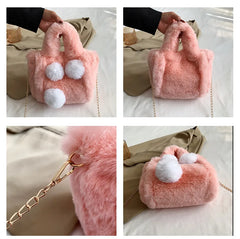 Faux Fur Ball Messenger Bag Fluffy Shoulder Handbag Plush Women's Top Bags