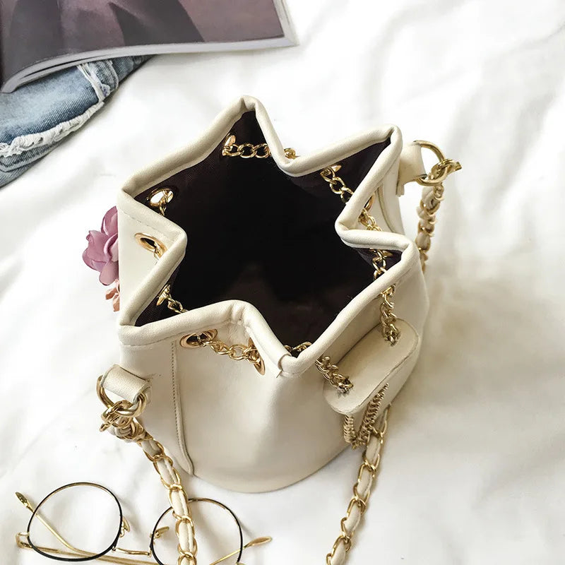 Small Fresh Bucket Bag with Flower Pattern