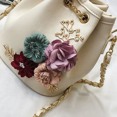 Small Fresh Bucket Bag with Flower Pattern