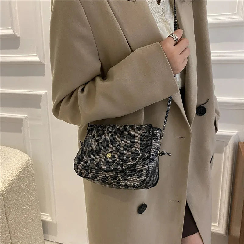 Leopard Flap Messenger Bag Vintage Crossbody Shoulder Bags for Women