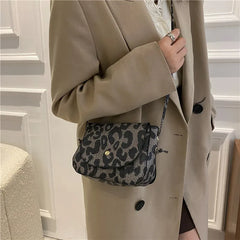 Leopard Flap Messenger Bag Vintage Crossbody Shoulder Bags for Women