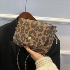 Leopard Flap Messenger Bag Vintage Crossbody Shoulder Bags for Women