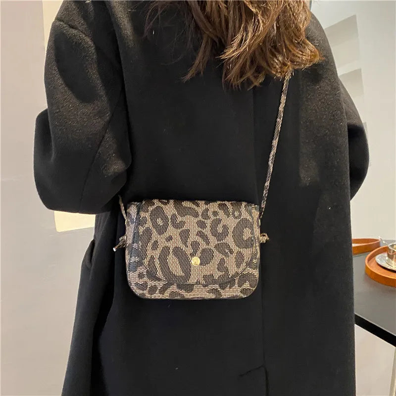 Leopard Flap Messenger Bag Vintage Crossbody Shoulder Bags for Women
