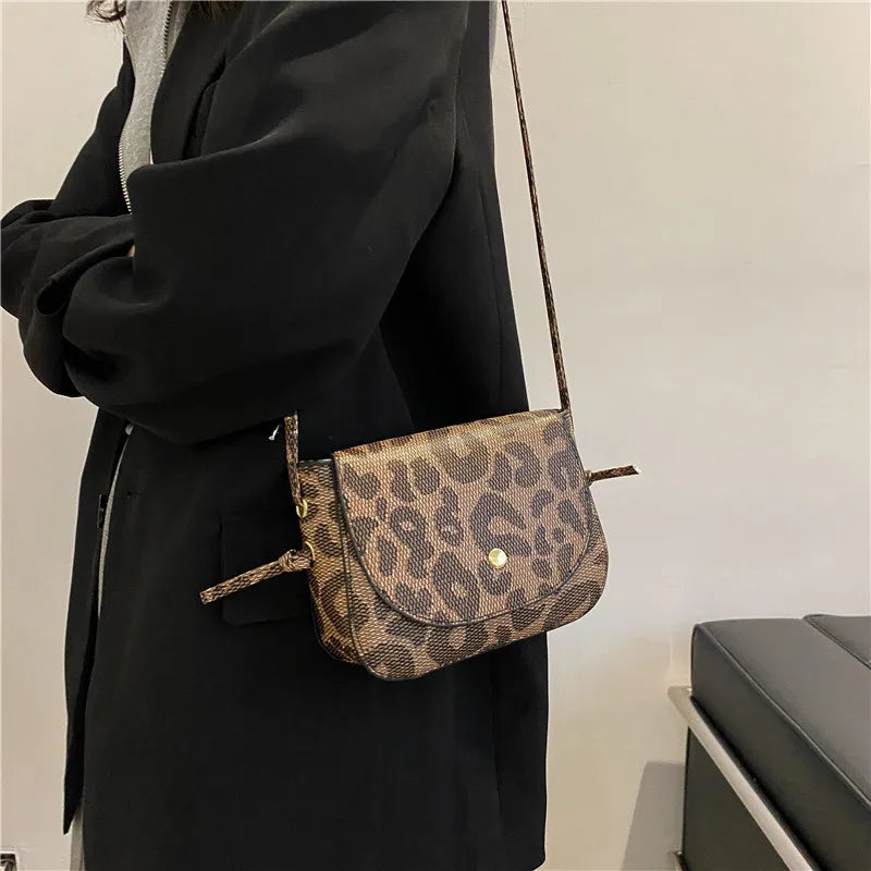 Leopard Flap Messenger Bag Vintage Crossbody Shoulder Bags for Women