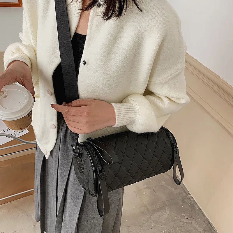 Women's Rhombus Crossbody Shoulder Bag Nylon Anti-bag Round Bucket Messenger