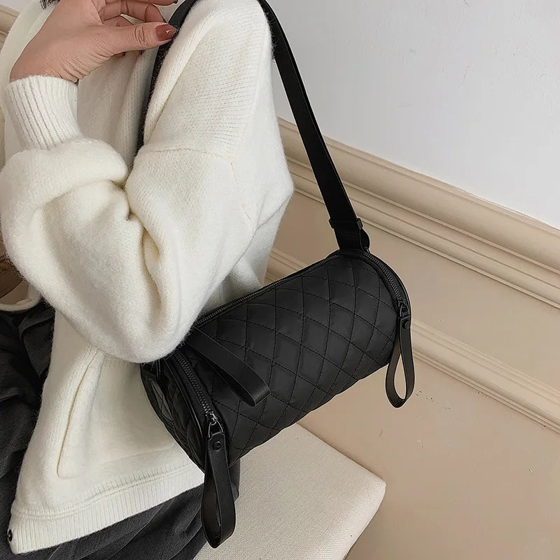 Women's Rhombus Crossbody Shoulder Bag Nylon Anti-bag Round Bucket Messenger