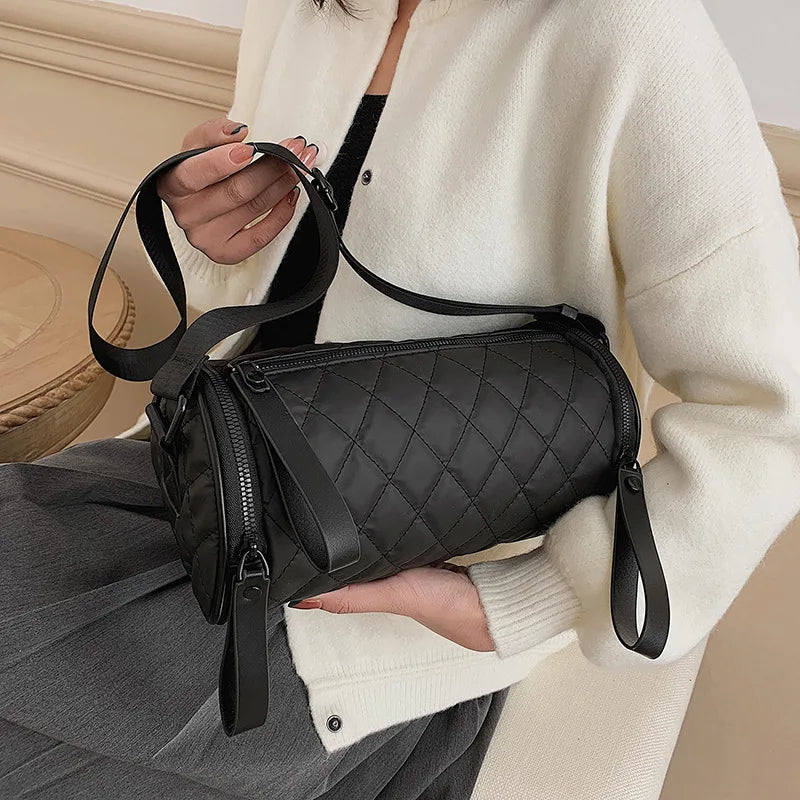 Women's Rhombus Crossbody Shoulder Bag Nylon Anti-bag Round Bucket Messenger