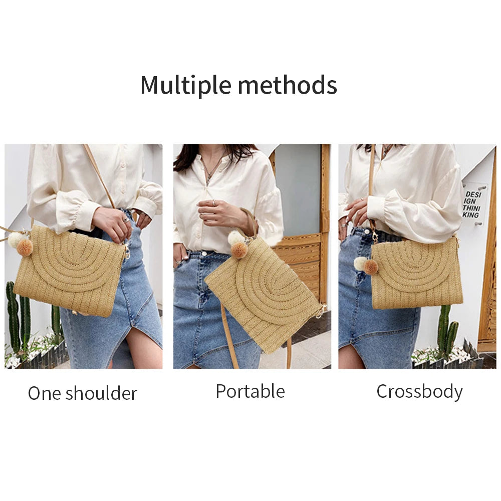 Straw Clutch Purses Bags Women Summer Beach Handbags Envelope Shoulder Bag