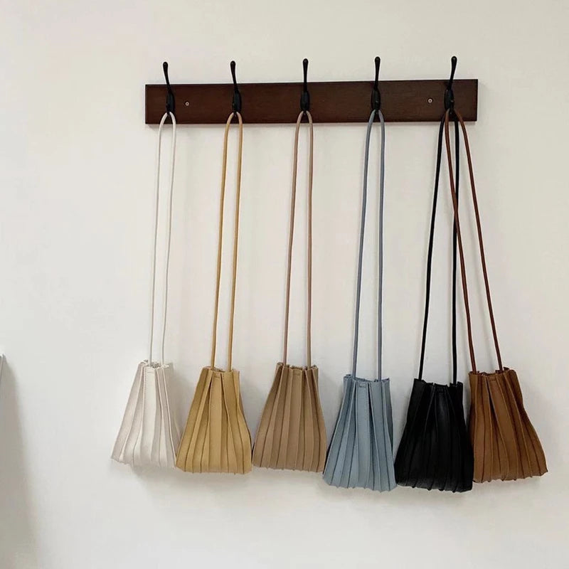 Women's Pleated Crossbody Phone Bag Soft PU Leather Mini Ladies Handbag