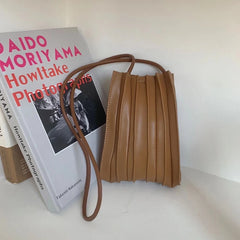 Women's Pleated Crossbody Phone Bag Soft PU Leather Mini Ladies Handbag