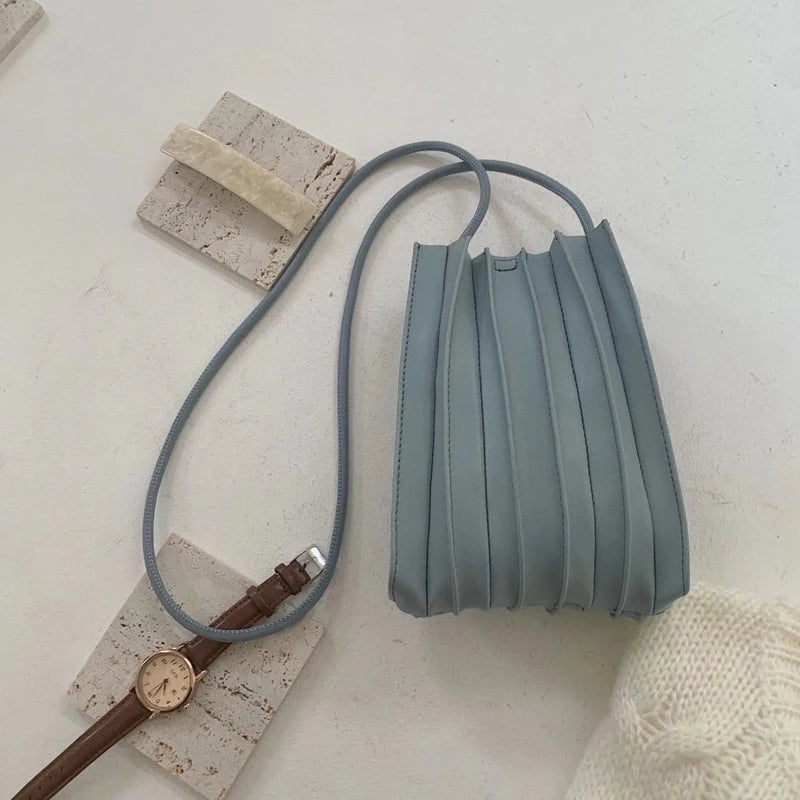 Women's Pleated Crossbody Phone Bag Soft PU Leather Mini Ladies Handbag