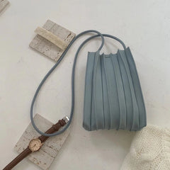 Women's Pleated Crossbody Phone Bag Soft PU Leather Mini Ladies Handbag