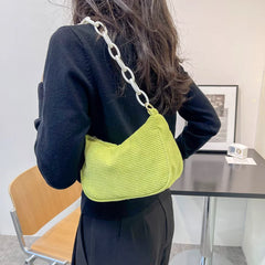 Corduroy Retro Shoulder Bag Chain Handbag for Daily Use
