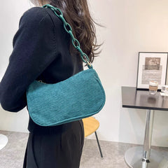Corduroy Retro Shoulder Bag Chain Handbag for Daily Use