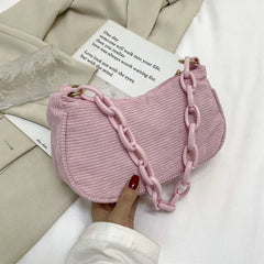 Corduroy Retro Shoulder Bag Chain Handbag for Daily Use