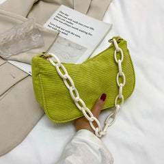 Corduroy Retro Shoulder Bag Chain Handbag for Daily Use
