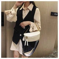 Women's PU Leather Chain Fanny Pack Belt Bag