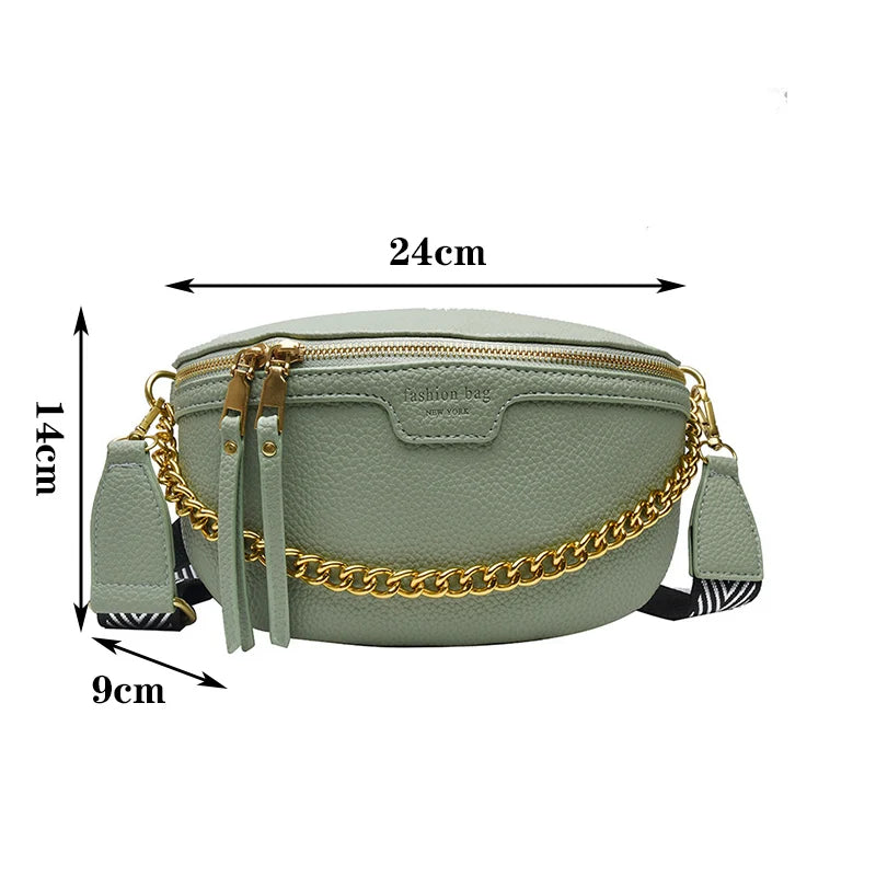 Women's PU Leather Chain Fanny Pack Belt Bag