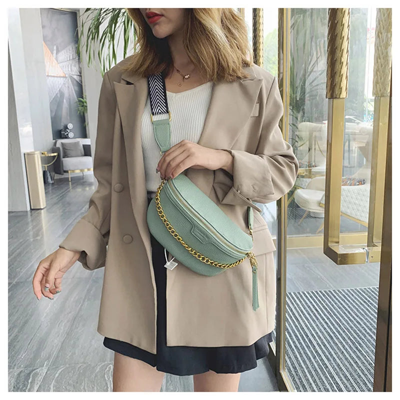 Women's PU Leather Chain Fanny Pack Belt Bag