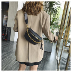 Women's PU Leather Chain Fanny Pack Belt Bag