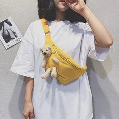 Bear Messenger Chest Bag Canvas Outdoor Ladies Small Bag