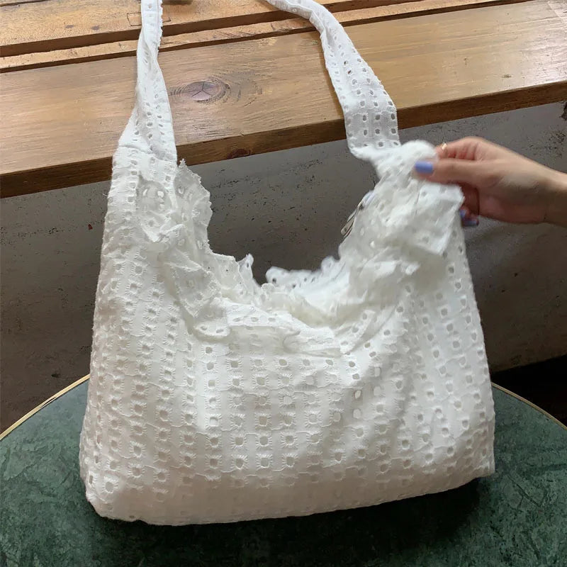 Cotton Laced Single Shoulder Bag for Women All-match Shopping Bags