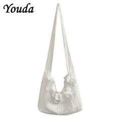Cotton Laced Single Shoulder Bag for Women All-match Shopping Bags