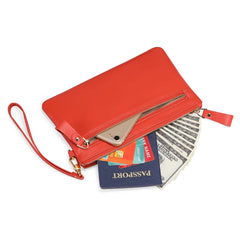 Women's Cow Leather Wallet Long Zipper Handbag Phone Bag Wallet