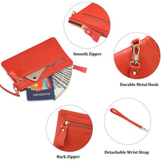 Women's Cow Leather Wallet Long Zipper Handbag Phone Bag Wallet