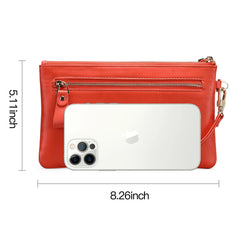 Women's Cow Leather Wallet Long Zipper Handbag Phone Bag Wallet