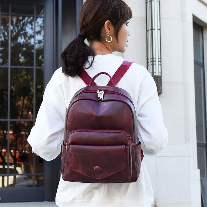 Women's Casual Leather Backpack for School Girls