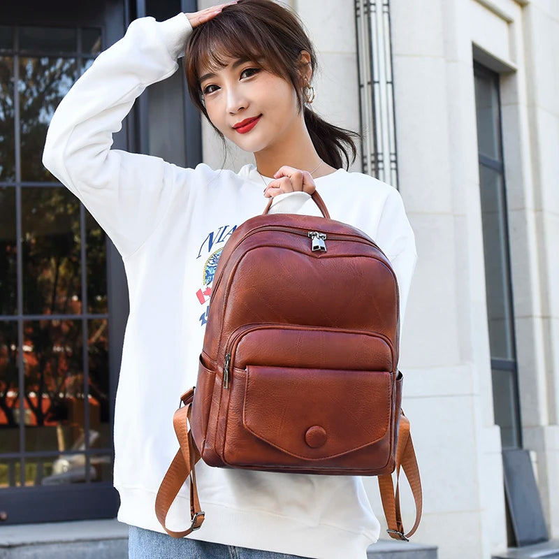 Women's Casual Leather Backpack for School Girls