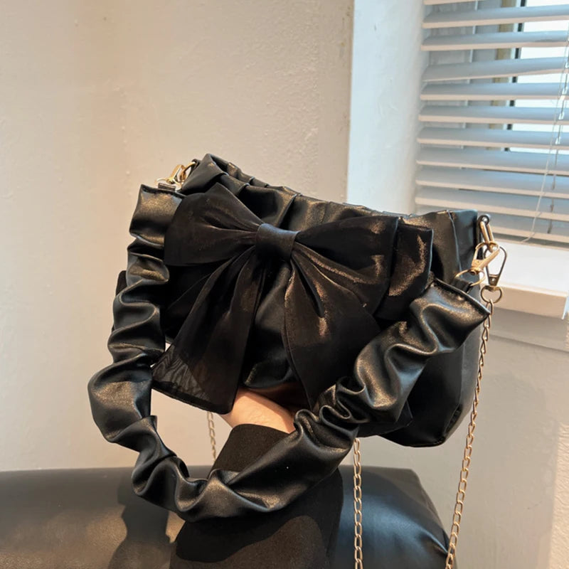 Women's Bow Chain Shoulder Bag Ruffle Handbag