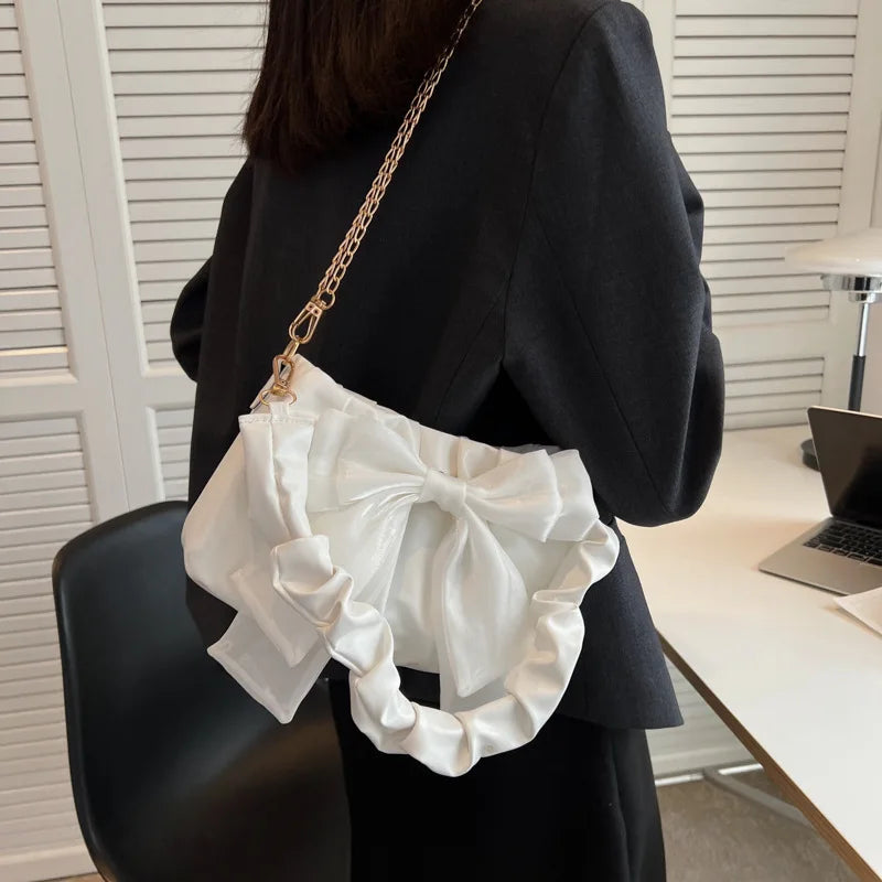 Women's Bow Chain Shoulder Bag Ruffle Handbag