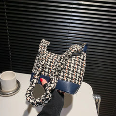 Retro Solid Braided Bucket Bag Casual Hobos Purses Handbags