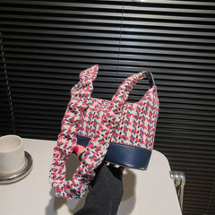 Retro Solid Braided Bucket Bag Casual Hobos Purses Handbags