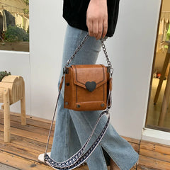 Women's PU Leather Crossbody Bag Heart-Lock Shoulder Bag