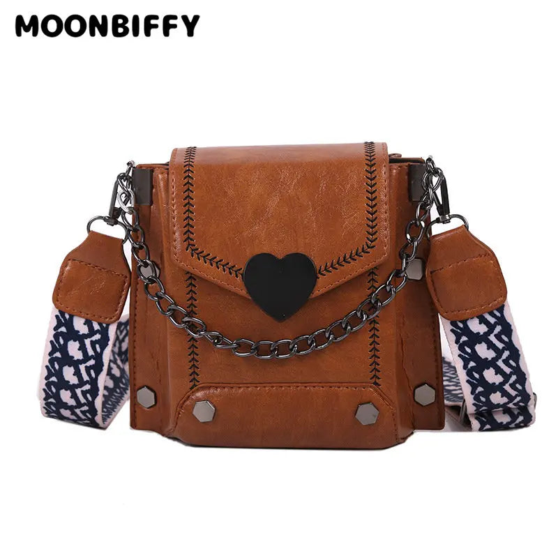 Women's PU Leather Crossbody Bag Heart-Lock Shoulder Bag