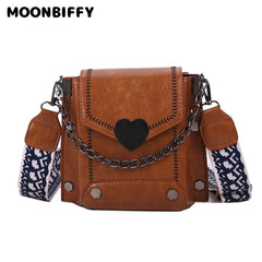 Women's PU Leather Crossbody Bag Heart-Lock Shoulder Bag