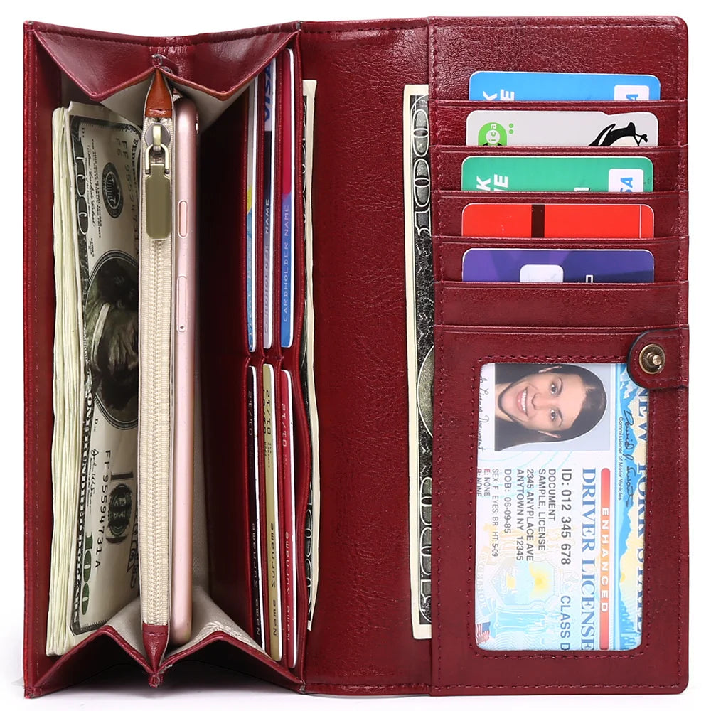 RFID Leather Long Wallet for Women
