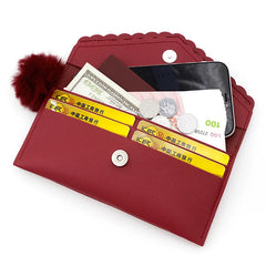 Women's Lace Double Cap Wool Ball Long Wallet