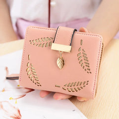 Women's Zipper Wallet With Leaves Design Leather Clutch Bag