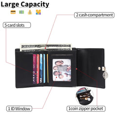 Women's Short Wallet PU Leather Three fold Anti theft Brush Short Wallet