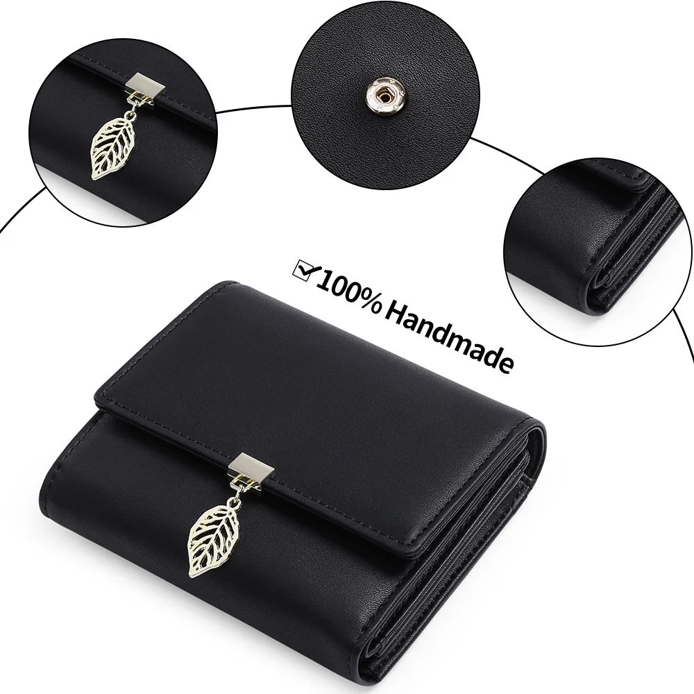 Women's Short Wallet PU Leather Three fold Anti theft Brush Short Wallet